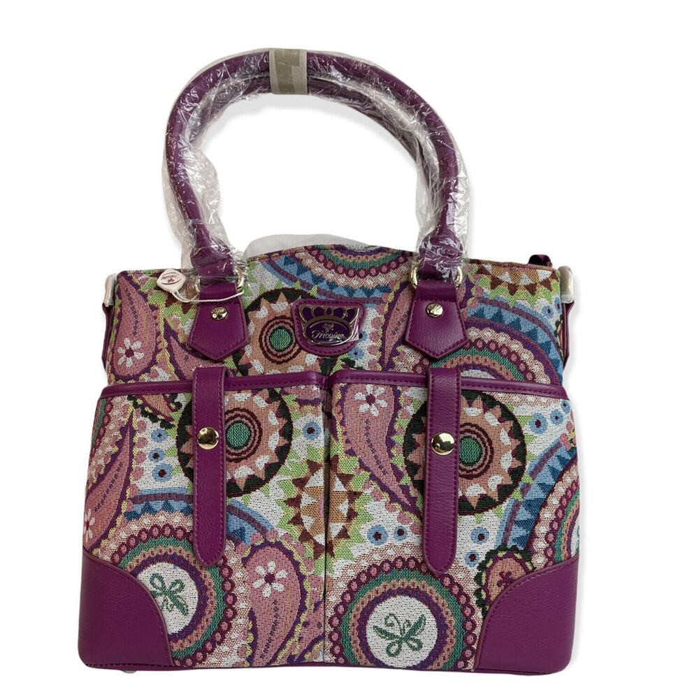 NEW Fricaine Cloud Nine Satchel Bag Purple Plum Jacquard Women’s Purse Handbag